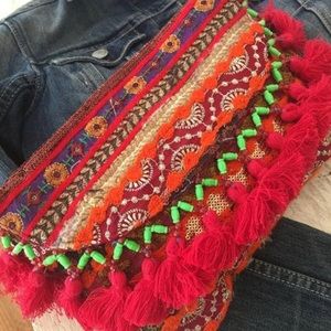 Banjara vintage tassel clutch cross body boho bag. Ibiza style